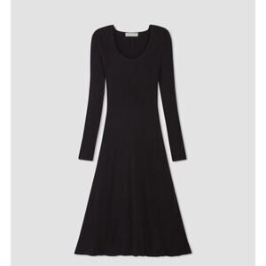 Everlane Long Sleeve Ribbed A-Line Midi Dress Scoop Neck Black Sz S